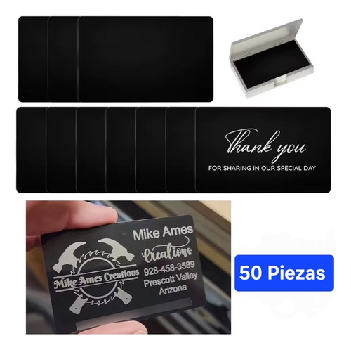 50 Tarjetas De Presentación Aluminio Para Grabado Con Láser