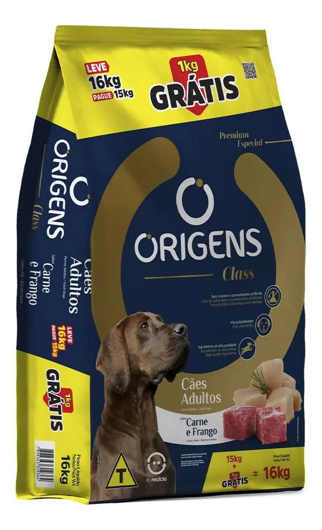 Ração Origens Class Cães Adultos Carne E Frango 16kg