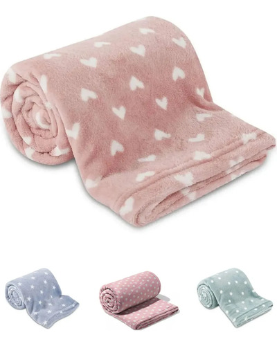 Cobertor Para Bebê Manta em Fleece Microfibra Toque Macio Antialérgico Coberta Recém Nascido Menina ou Menino Bebe Toque Macio Coração Rosa - 100% Poliéster - 90 cm X 1,10 m - Renova Enxovais