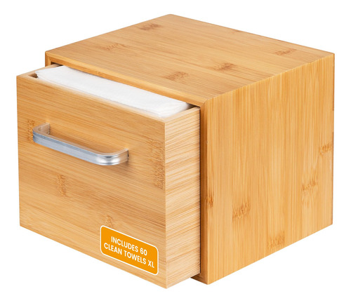 Caja De Bambu Para Toallas Faciales Y 60 Toallas Limpias Xl,