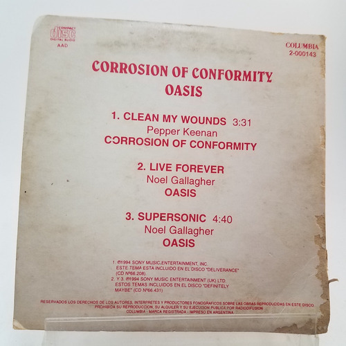 Corrosion Of Conformity / Oasis Cd Single Promo Mb