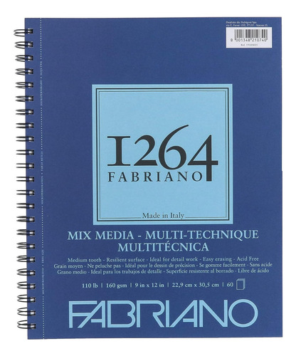 Fabriano 1264 Cuaderno Dibujo Mix Media 22.9x30.5cms 60 Hjs