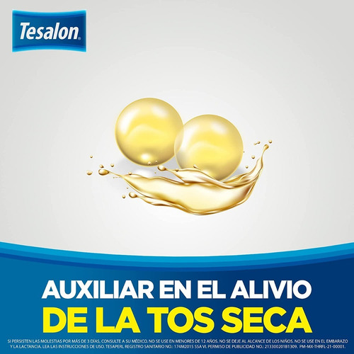 Imagen 3 de 6 de Tesalon Tesapearl 100mg C/20 Cápsulas/ Alivio De La Tos Seca