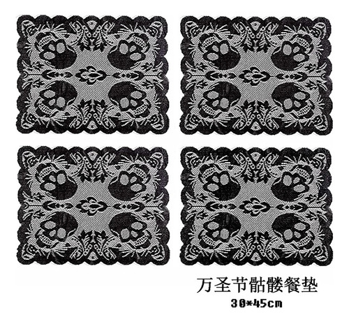 Zy Mantel Individual Calavera Estilo Halloween Encaje Negro