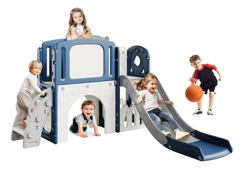Tobogán Infantil 8 En 1 Con Canasta, Telescopio Y Túnel – Para Interior Y Exterior, De 2 A 8 Años, Seguridad Mejorada