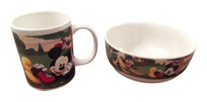 Mugs Y Plato Hondo De Winnie Pooh O Mikey Mouse  Combinación