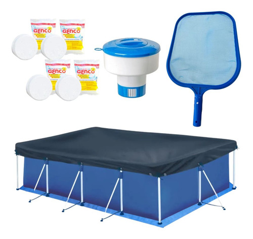 Kit Piscina 5000l + Capa, Forro + Peneira+ Flutuador + Cloro