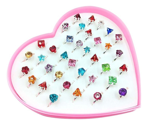 Caja De Anillos Para Niños Love Cartoon, 36 Piezas, Gemas