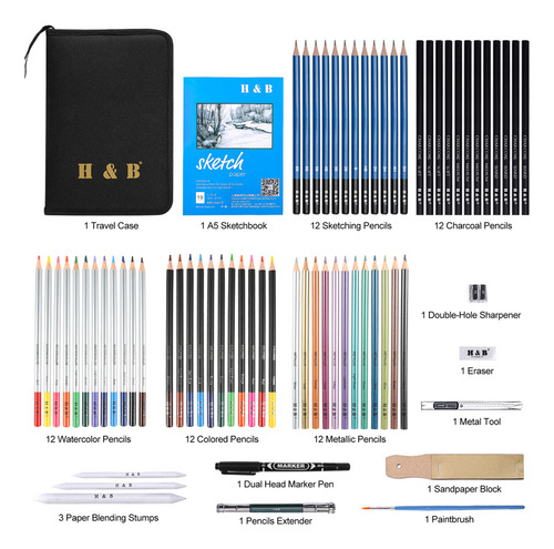 Kit De Lápices De Dibujo Y Boceto Con Accesorios 72 Piezas