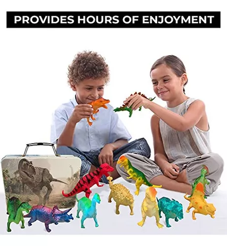3 Bees & Me Divertidos juguetes de dinosaurios para niños de 3-5, 5-7, 8-12  – 12 figuras grandes de juguete de dinosaurio con caja de almacenamiento –