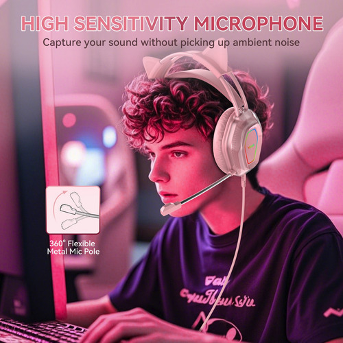 Audífonos Voistek V10 Para Juegos De 3,5 Mm Con Micrófono Color Rosa