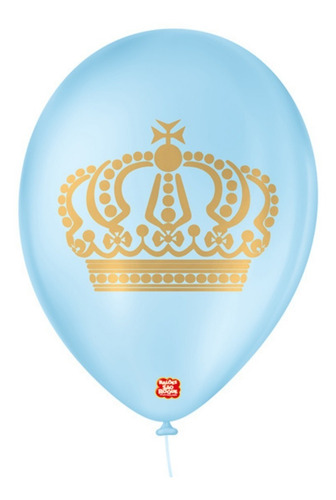 Balão Bexiga Nº9 Coroa Azul Baby Com Dourado 25unidades