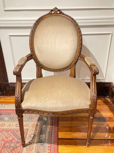 Silla Luis Xv Medallón Esterilla Marrón Beige (Usado)