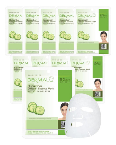 Dermal, Mascarilla Pepino X10, Hidratante Y Calmante