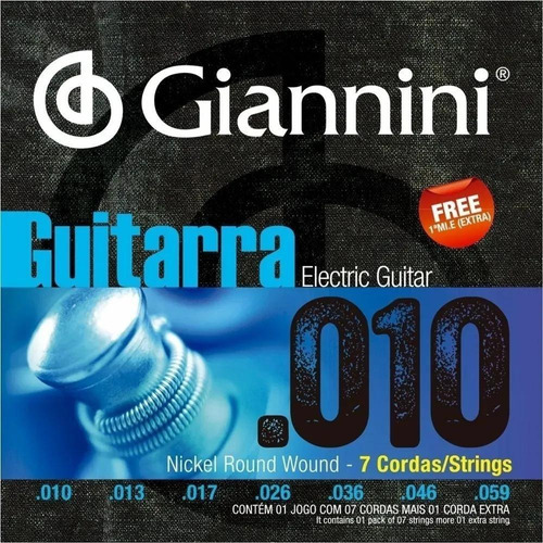 Encordoamento Giannini Guitarra 010 Geegst10 7 Cordas Níquel