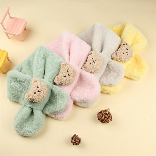 Cartoon Bear Baby Scarf Soft Plush Winter Neck Warmer Fashio
