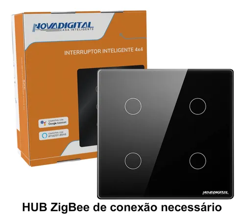comprar Interruptor Inteligente Zigbee NovaDigital 4 Teclas Botões 4x4 Touch Tuya Smart Life Alexa Google 110u002F220V Bivolt Cor Preto