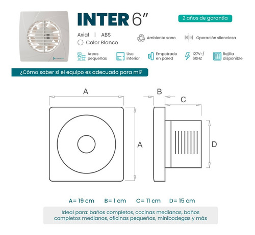 Imagen 3 de 7 de Extractor De Aire Inter 6 Pulgadas Blanco Masterfan