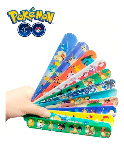 12x Pulseiras Pokémon Bracelete Bate Enrola Multicor Criança Cor Multicolorido