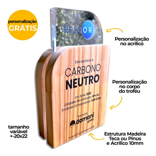 Troféu Tricamada Pinus/acrílico Sustentável - Personalizado