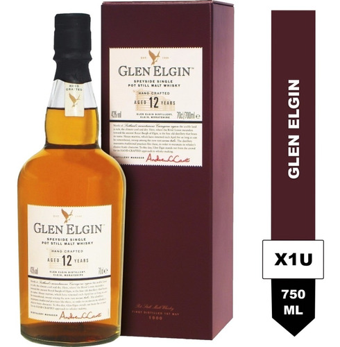 Imagen 1 de 5 de Whisky Glen Elgin 12 Años Speyside Single Malt Scotch 750ml