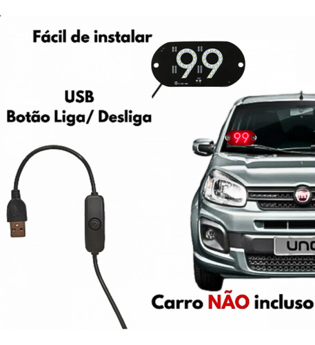 Placa 99 Ventosa Led Identificação Motorista Aplicativo Usb