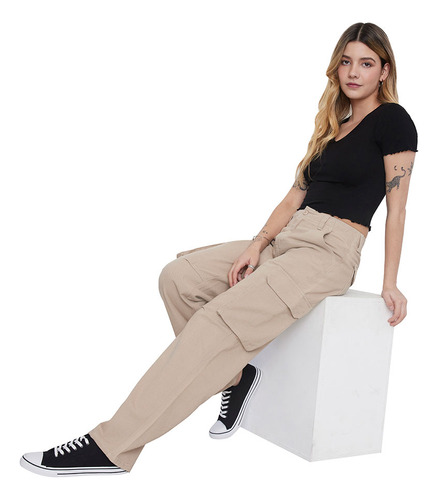 Pantalón Mujer Cargo Beige Corona