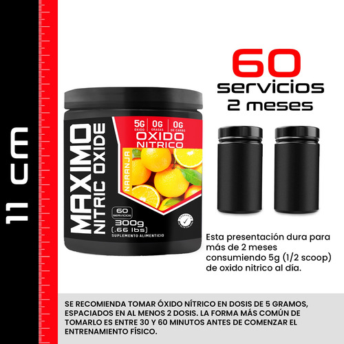 Óxido Nítrico Pre Entreno 300g Maximo Protein 60 Servs Naranja