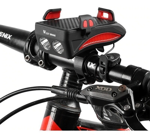 Luz Bici Delantera Leds + Porta Celular + Bocina Recargable