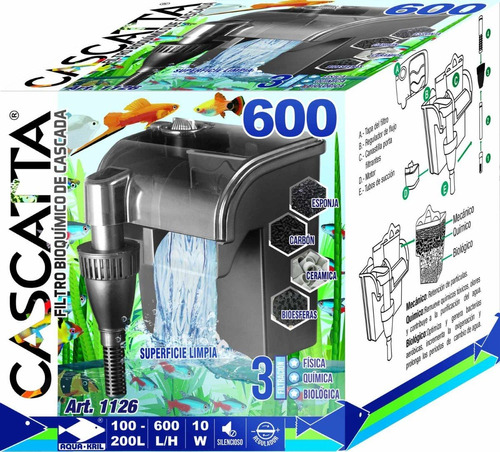 3 Pzas Filtro Cascada Acuario Pecera 600 L/h 100-200 L 1126