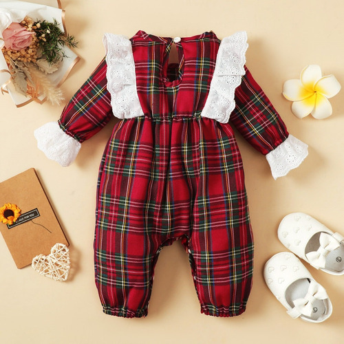 Mono Algodón De Cuadros Rojos Para Bebés De 0- 12 Meses