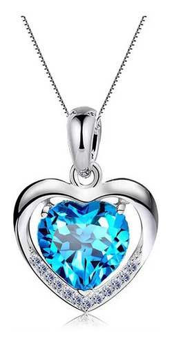 Collar Corazón Azul Plata 925 Mujer Joyas Amor Ilusion 