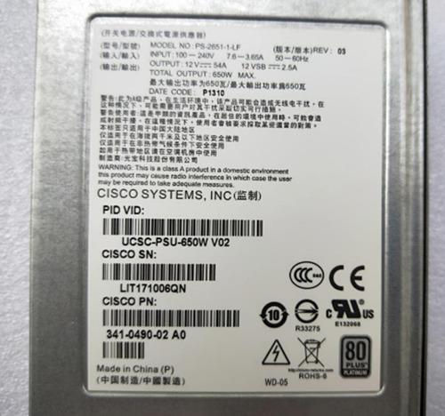 New Cisco Ps-2651-1-lf Server Power Supply Ucsc-pus-650w Bbt