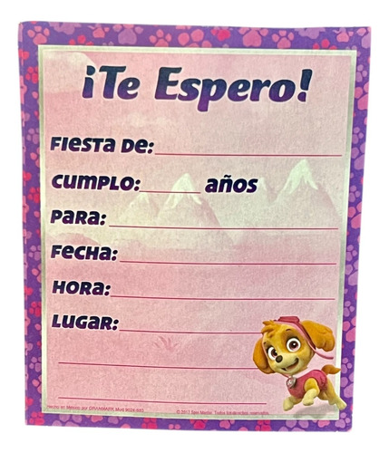 Invitación Fiesta 6 Tarjetas Sin Sobre Paw Patrol Niña