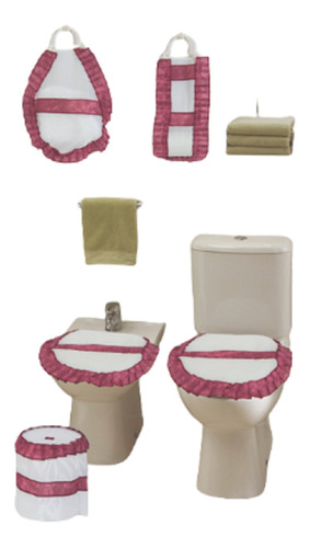 Set De Baño X4 Cubreinodoro/ Algodonera/ Portarollo/ Bidet