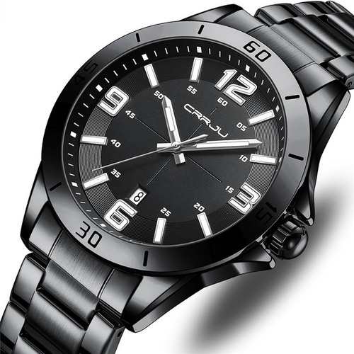 Reloj De Cuarzo Impermeable Crrju Stainless Para Hombre Color Del Fondo Negro