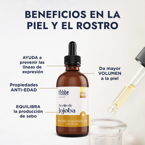 Imagen 3 de 10 de Serum De Jojoba Marca Hebbe Antiestrias Organico Linea Aceite Capilar Y Corporal 1 Pza. 50ml