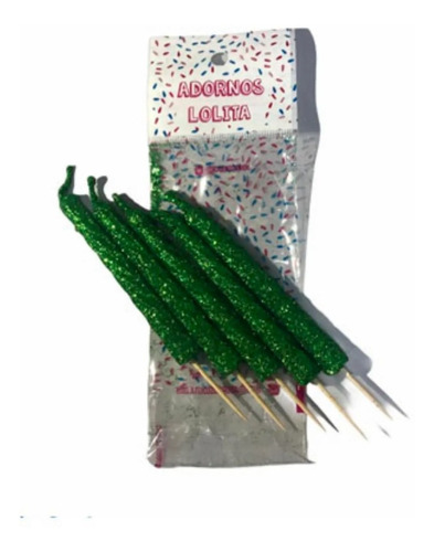 Vela Velon Brillo Gibre Color Verde X5 Para Torta