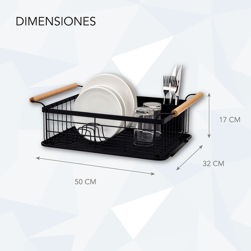 Imagen 3 de 10 de Seca Platos Escurridor Acero Negro Bandeja Cubiertos Y Vasos