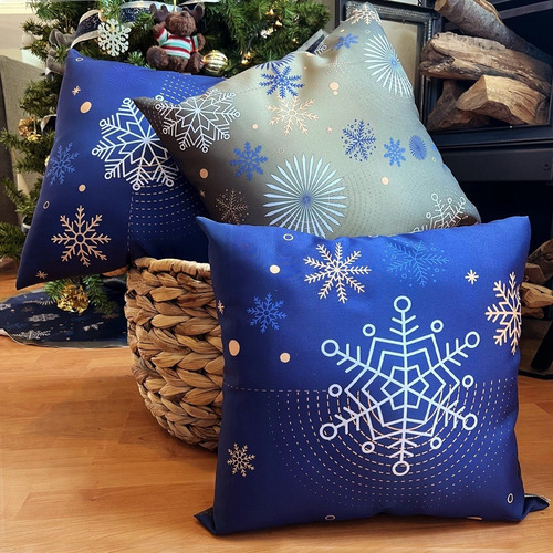 De 3 Cojines Béla Navideños Doblevista 40cm Alto X 40cm Color Copos
