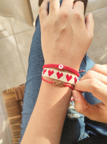 Set De Pulseras Miyuki De Corazón Rojo 