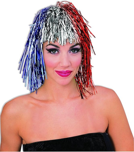 Rojo Y Azul Patriotica Tinsel Peluca Adulto Accesorio