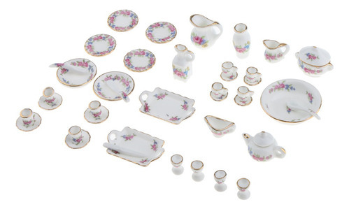 40pcs Rose Flores De Té De Porcelana 1/12 Casa Muñeca
