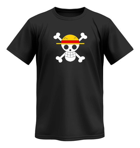 Camiseta Masculina Caveira One Piece 100% Algodão Preta