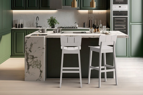 Banqueta Alta Com Encosto Para Balcão Cozinha Uma - Branca Branca Branca
