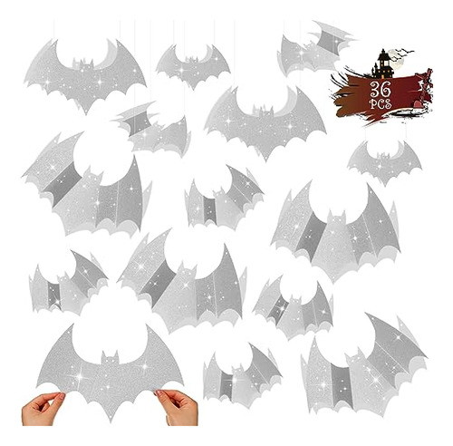 36 Pcs Halloween Bat Hanging Glitter Bat And Wall Decal...