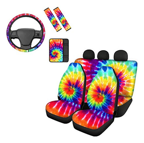 Biyejit Rainbow Tie Dye Car Seat Covers Set 2 Front Driver Y