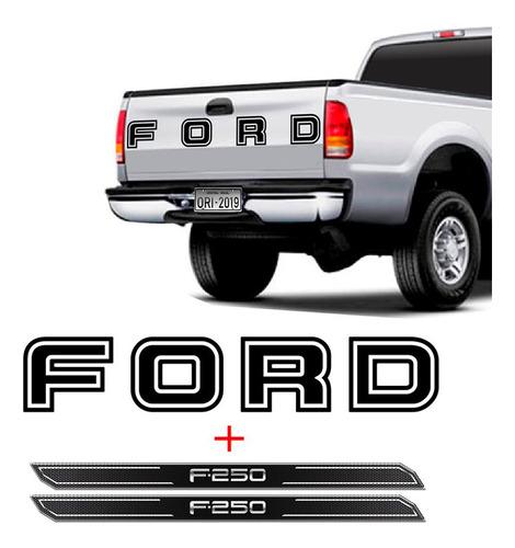 Faixa Traseira Ford F-250 Adesivo Preto + Soleira Protetora