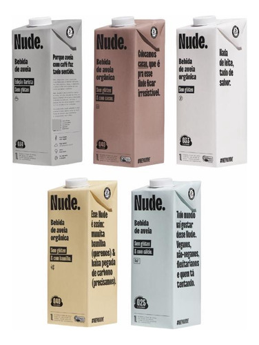 Kit 5 Bebidas Vegetais Nude: , Baunilha, Cacau, Cremoso,