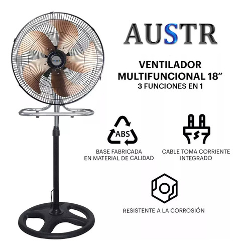 3 Piezas Ventilador 18 Pulgadas Pedestal, Piso, Pared 3 En 1 3.048 M 60 Negro Negro Plástico 5